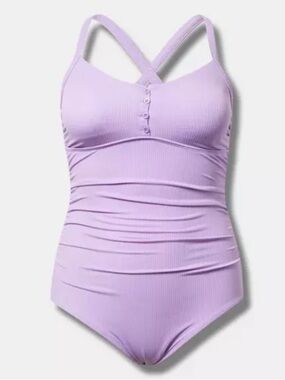 TORRID Wire-Free Button-Up One Piece Swimsuit, Wisteria Pink, Sz 2X